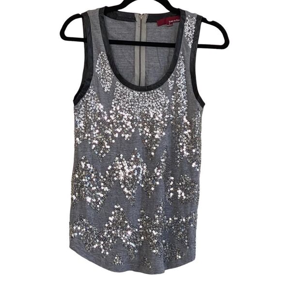 Line & Dot Silver Sequin Faux Leather Accent Tank Top Sz S - Picture 1 of 10